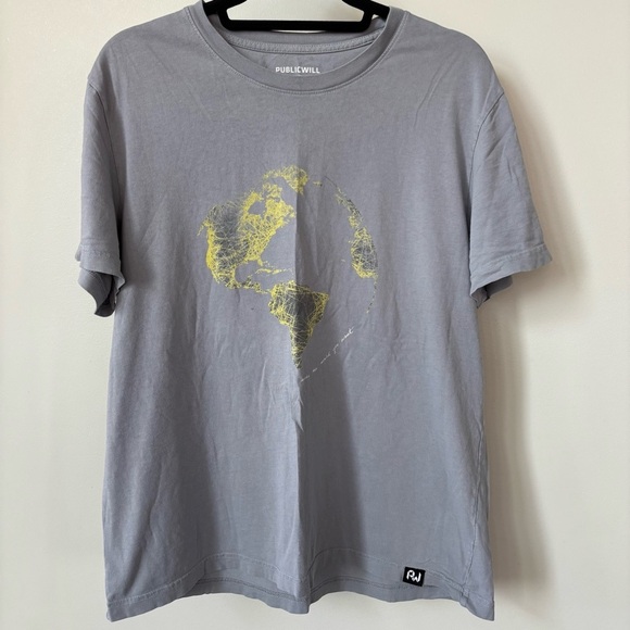 Publicwill Gray World Map Short Sleeve Shirt Size XL - Picture 1 of 8